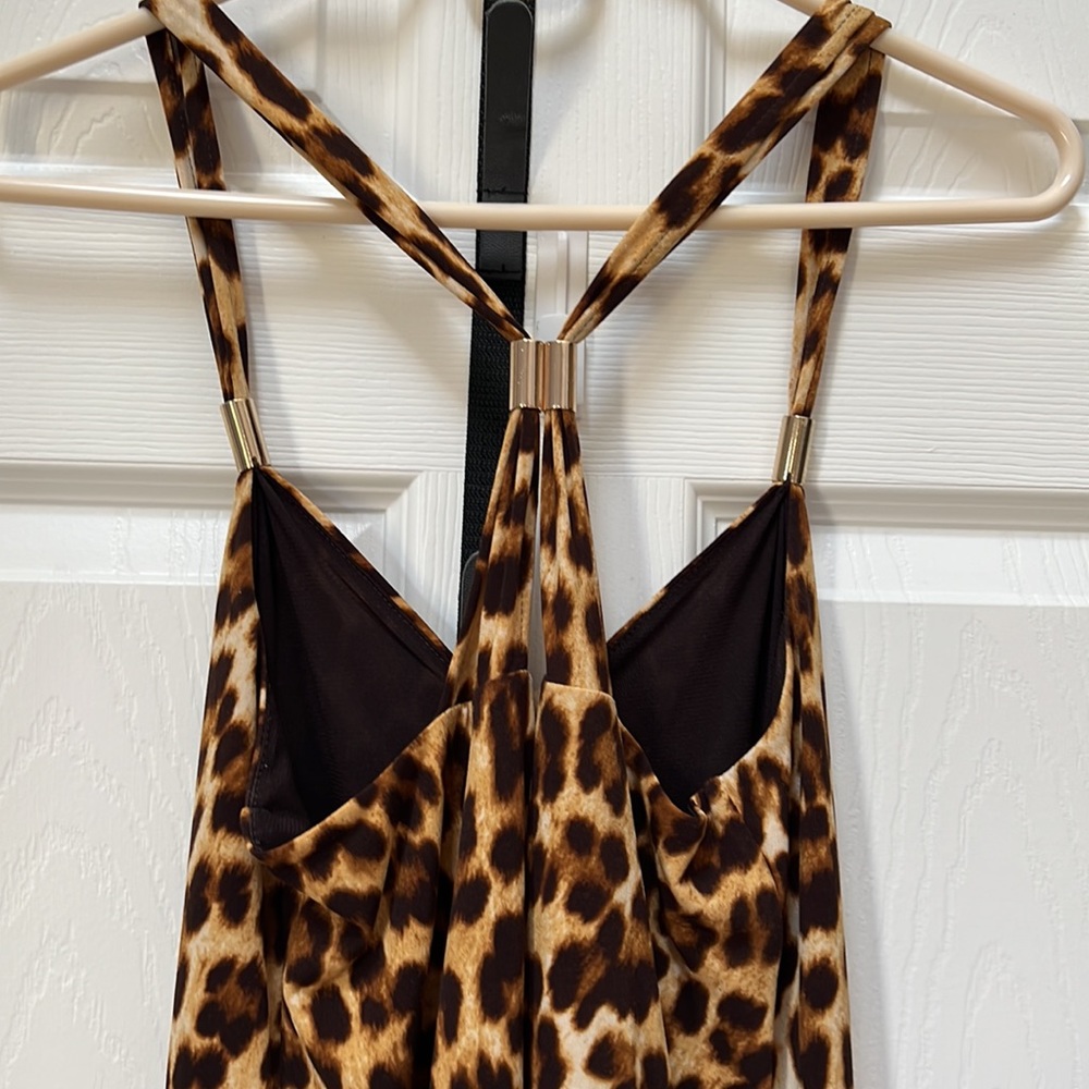 Leopard Print Cross Cross Back Romper With Pocket… - image 2